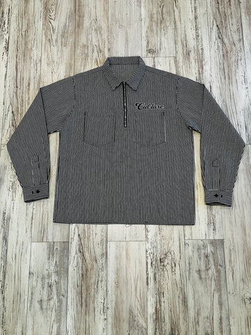 Black Pinstripe Quarter Zip Denim Work Shirt