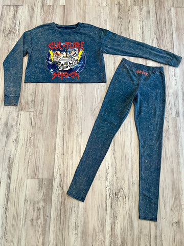 Vintage Blue Acid Wash “Tour Merch” Crop Top & Leggins