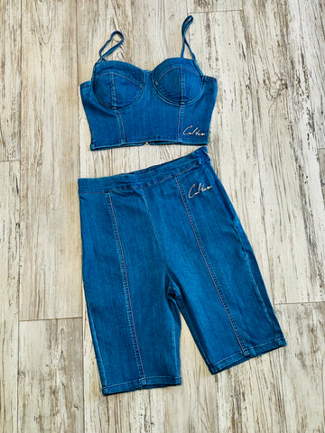 Medium Wash Denim Corset & Shorts