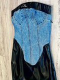 Denim/Vegan Leather Corset Mini Dress