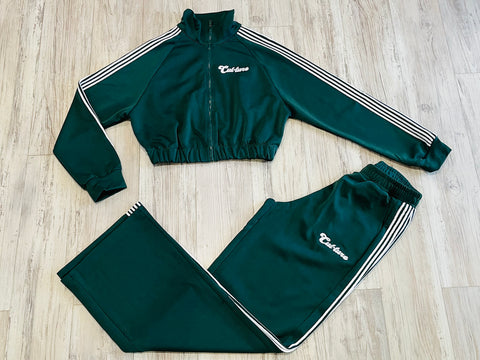 Hunter Green Cropped/Wide Leg Striped Tracksuit(W)