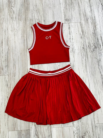 Ruby Red/Natural Premium Athleisure Tank Top & Pleated Tennis Skirt