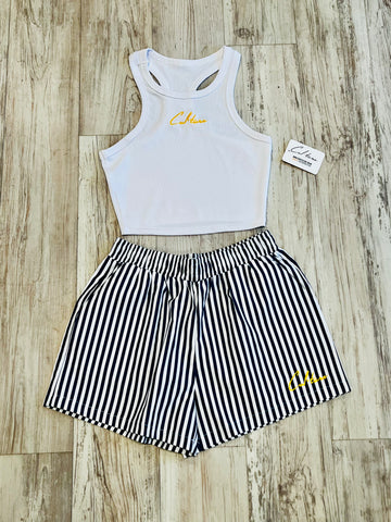 Black Striped Shorts & Ribbed Razorback Tank