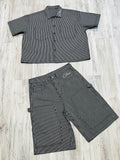 Black Pinstripe Denim Carpenter Short Sleeve Shacket & Shorts