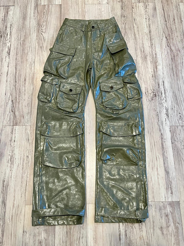 Olive Wax Leather Cargo Pants(W)