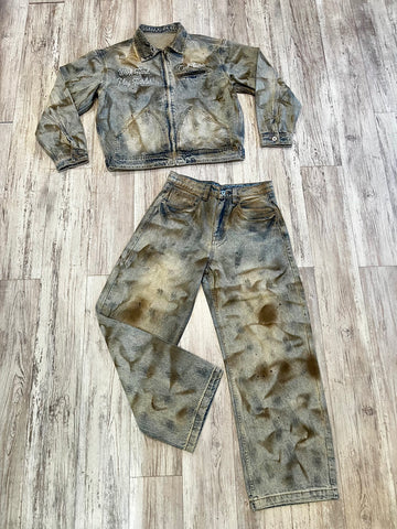 “Dirty” Vintage Wash Denim Jacket & Pants