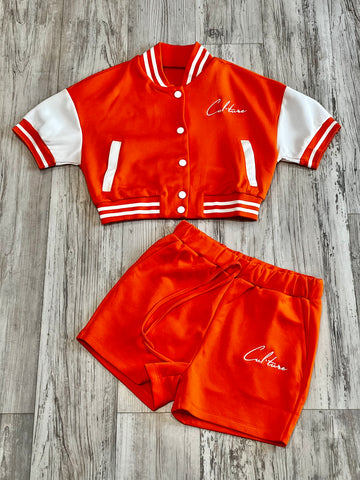 Orange Varsity Jacket & Shorts