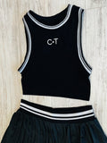 Black/Natural Premium Athleisure Tank Top & Pleated Tennis Skirt