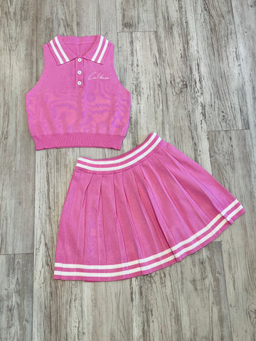 Pink Sleeveless Polo & Tennis Skirt