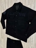 Black Denim Snap Cargo Jacket & Pants