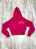 Hot Pink/Orange Paneled Crop Hoodie
