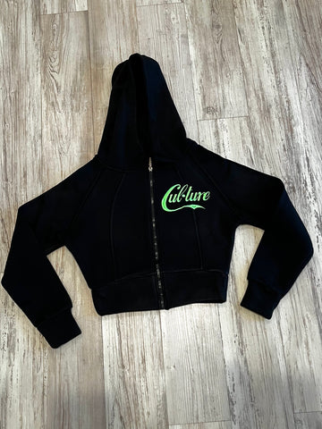 Black/Neon Green Paneled Crop Hoodie