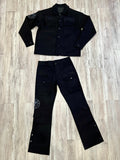 Black Denim Snap Cargo Jacket & Pants