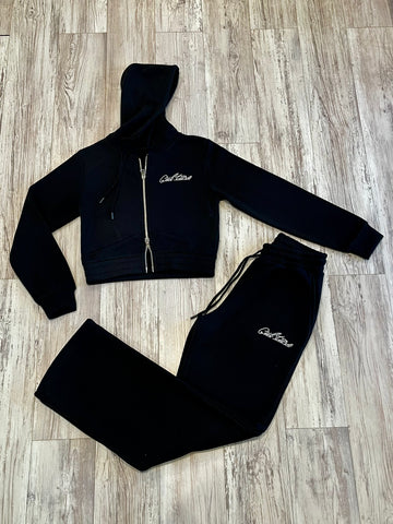 Black Dual Zipped Hoodie Sweatsuit(W)