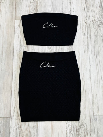 Black Cable Knit Tube Top & Skirt