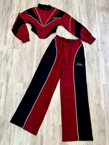 Burgundy/Black Paneled Wide Leg Tracksuit