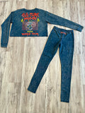 Vintage Blue Acid Wash “Tour Merch” Crop Top & Leggins