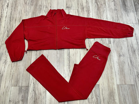 Rust Bungee Jacket & Highwaist Flare Tracksuit