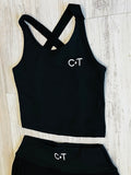 Black Premium Athleisure Strap Back Tank & Pleated Tennis Skirt