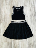 Black/Natural Premium Athleisure Tank Top & Pleated Tennis Skirt