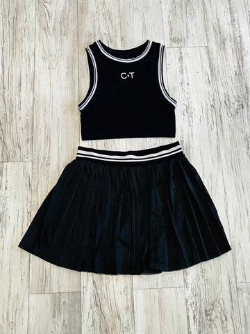 Black/Natural Premium Athleisure Tank Top & Pleated Tennis Skirt