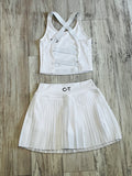 White Premium Athleisure Strap Back Tank & Pleated Tennis Skirt