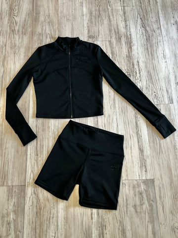 Black Premium Athleisure Jacket & High Waist Shorts