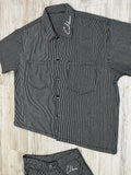 Black Pinstripe Denim Carpenter Short Sleeve Shacket & Shorts