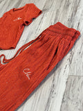 Burnt Orange Rhinestone Wide Leg Set