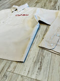 Sand Pinstripe Raw Edge Crop Button Down