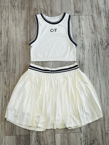 Natural/Navy Premium Athleisure Tank Top & Pleated Tennis Skirt