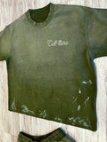 Olive Vintage “Dirty Wash” Luxe Shirt & Shorts