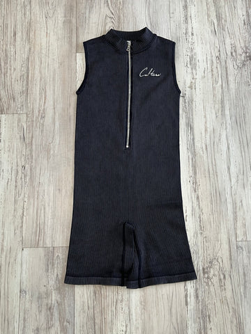 Black Mineral Wash Zipped Romper