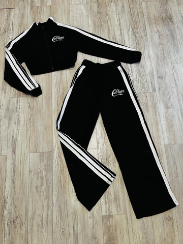 Black Zipped Stripe Tracksuit