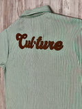 Green Striped Denim Zipped Shirt