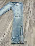 Light Blue Wash Distressed Zipped Denim