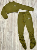 Olive Half Zipped Stacked Sweatsuit
