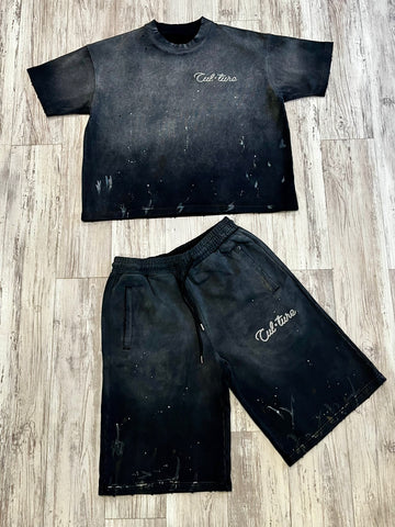 Black Vintage “Dirty Wash” Luxe Shirt & Shorts