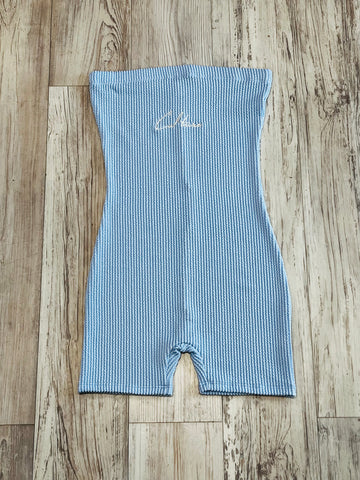 Sky Blue Ruffle Ribbed Romper
