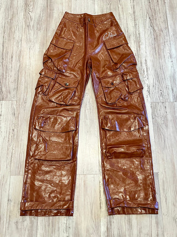 Cinnamon Wax Leather Cargo Pants(W)