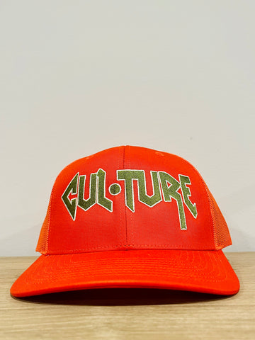 Orange “Cul•ture Tour Merch” Mesh Trucker