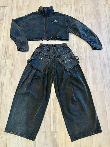 Vintage Black Denim Jacket & Pants(W)
