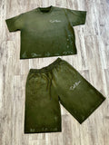 Olive Vintage “Dirty Wash” Luxe Shirt & Shorts