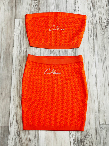 Orange Cable Knit Tube Top & Skirt