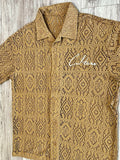 Camel Lace Knit Cuban Button Down