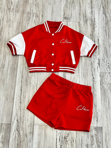 Red Varsity Jacket & Shorts