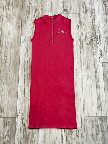 Hot Pink Mineral Wash Zipped Midi Dress