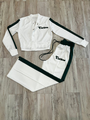 White/Hunter Green Pleated Premium Tracksuit(W)