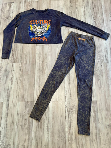 Vintage Black Acid Wash “Tour Merch” Crop Top & Leggins