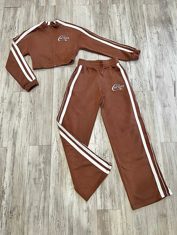 Mocha Wide Leg Striped Tracksuit(W)